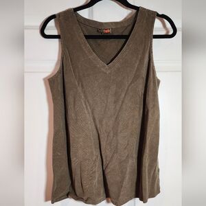 Tianello Olive Green Tencel Rayon Blend V Neck Tank Small